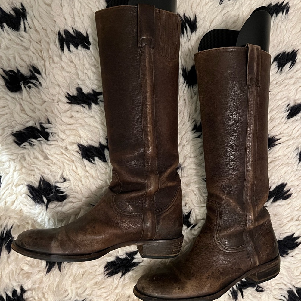 Brown leather boots